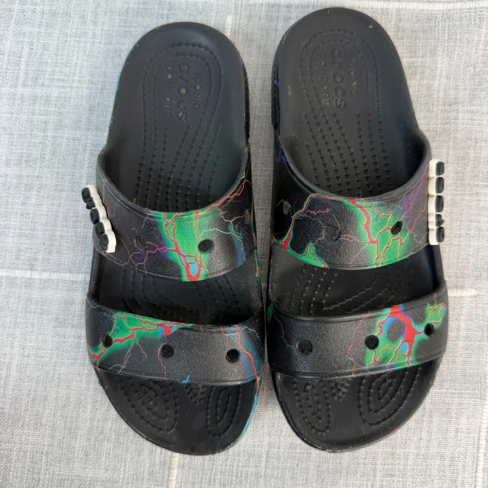 Crocs Classic Out of this World Sandal Women's Size 6 Black Lightning Slides